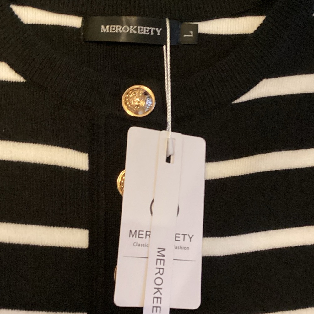 Merokeety Black and White Striped Men's Cardigan